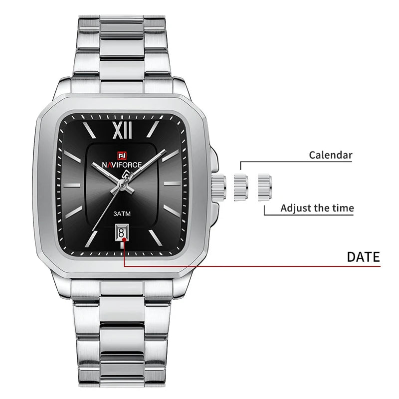 NAVIFORCE Square Design Lover's Watches Original Casual Waterproof Calendar Luxury Sports Quartz Watch for Women Men Date Gift