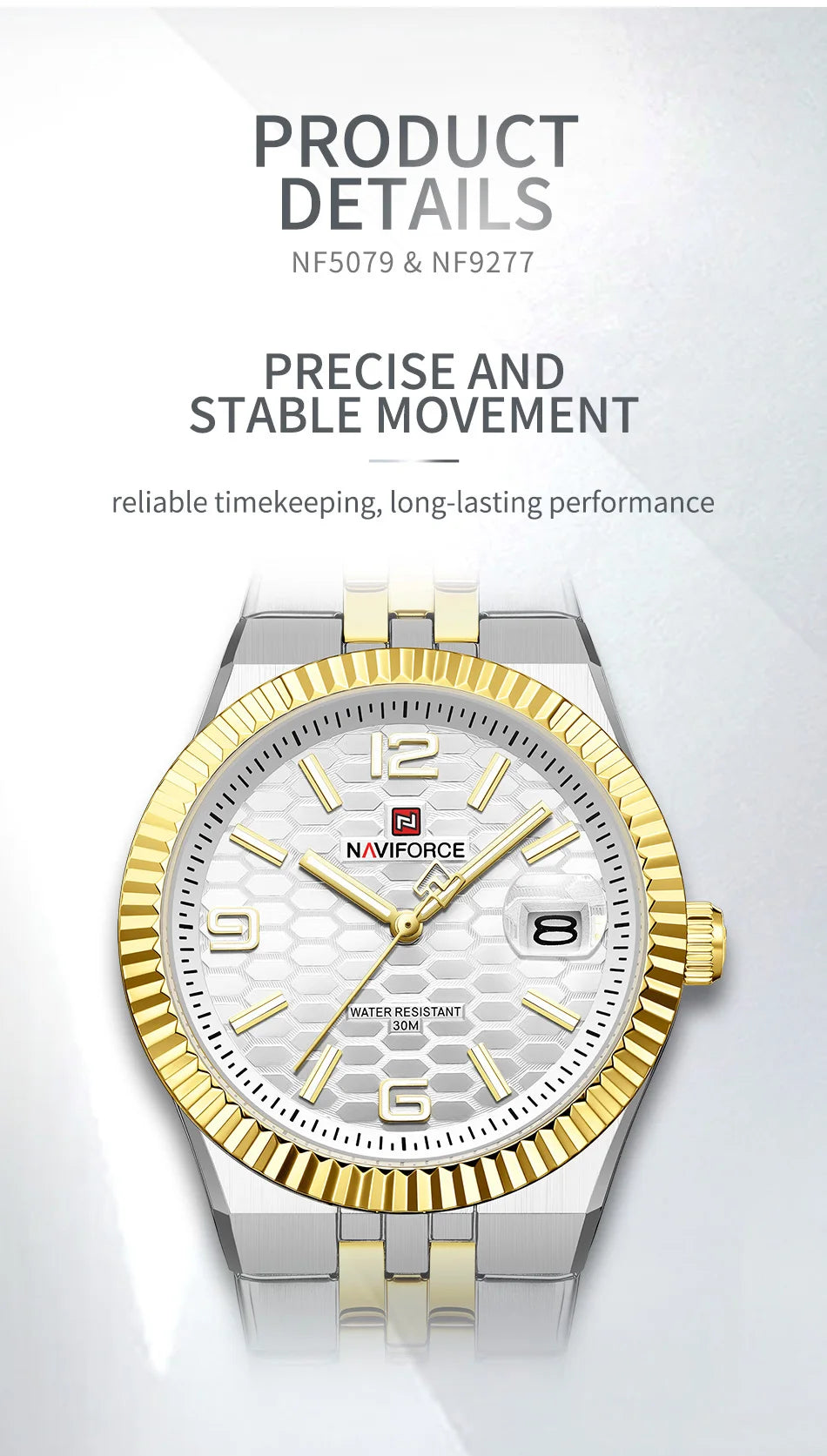 NAVIFORCE New Lover Watches 3ATM Waterproof Quartz Calendar Stainless Steel Fashionable Elegant Daily Wear Wristwatch for Couple