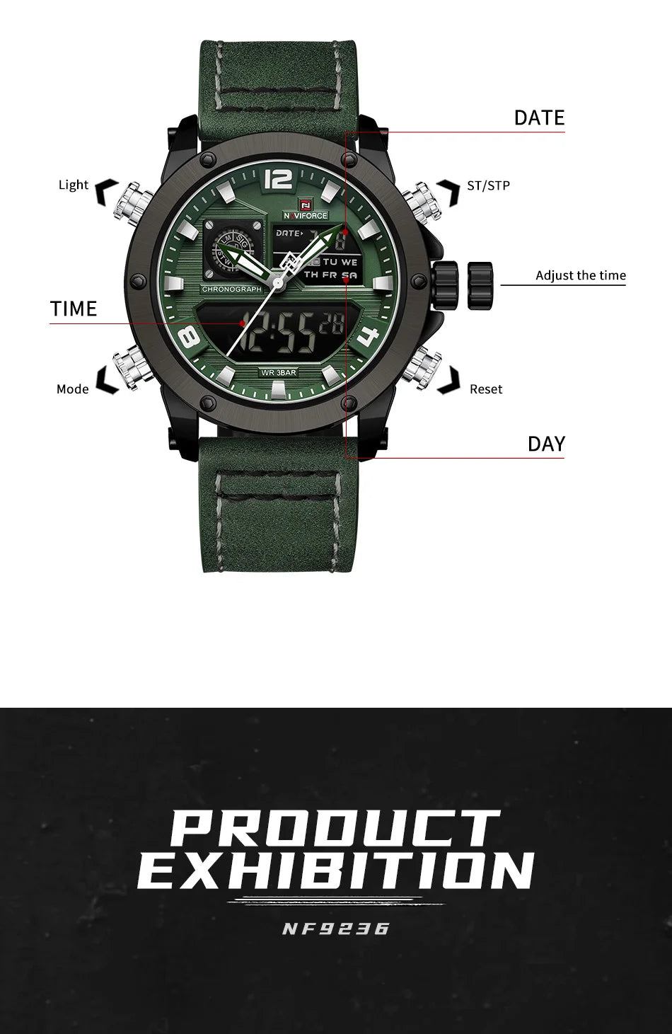NAVIFORCE Digital Mens Military Watch Waterproof Watch Dual Display Quartz Sports Watch For Men Luminous High Quality Wristwatch