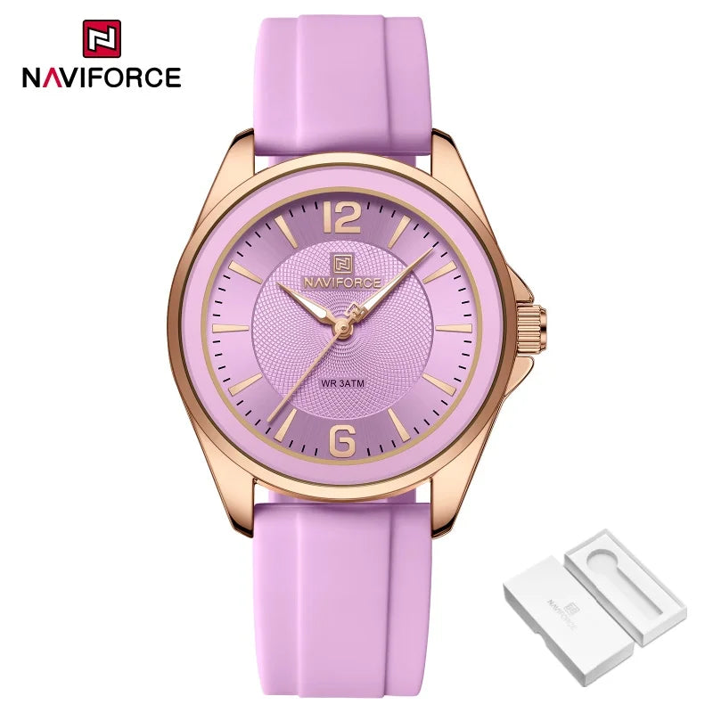 NAVIFORCE Women's Sports Casual Quartz Watch Comfortable Silicone Strap 3ATM Waterproof Wristwatch Relogios Feminino Gift Clock