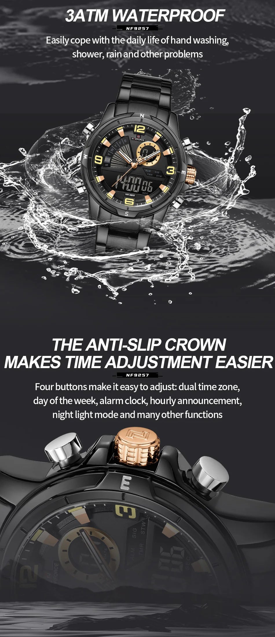 NAVIFORCE Men Watch Steel Band Men's Wrist Watch Casual Sports Multifunction Waterproof big dial Chronograph Day and Date Clock