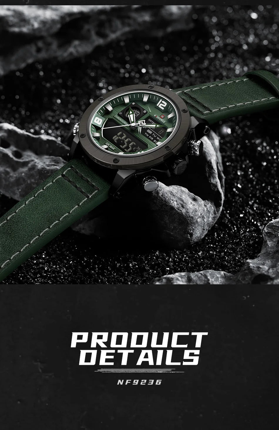 NAVIFORCE Digital Mens Military Watch Waterproof Watch Dual Display Quartz Sports Watch For Men Luminous High Quality Wristwatch