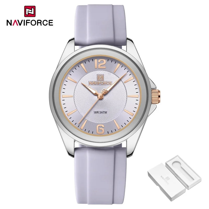 NAVIFORCE Women's Sports Casual Quartz Watch Comfortable Silicone Strap 3ATM Waterproof Wristwatch Relogios Feminino Gift Clock