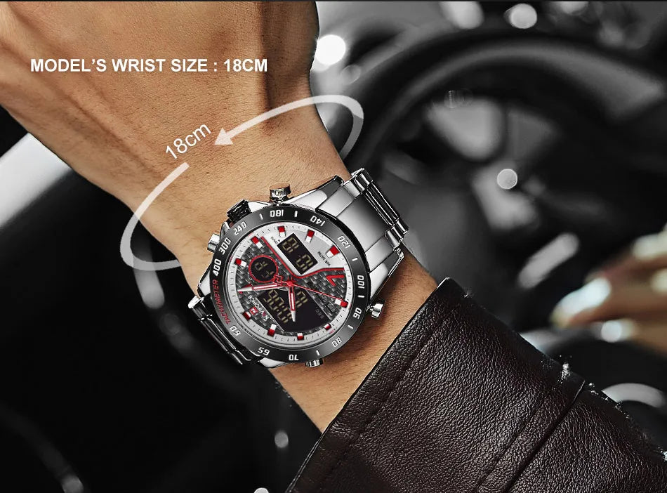 NAVIFORCE Man's Quartz Watch Dual Display Luminous Stainless Steel Strap Male Fashion Business Father's Day Wristwatch Gifts Box