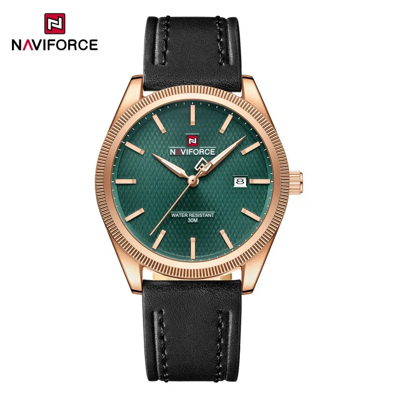 NAVIFORCE Men's Watches Fashion Genuine Leather Strap 30M Waterproof Male Quartz Wristwatches Luminous Point Date Display Clock