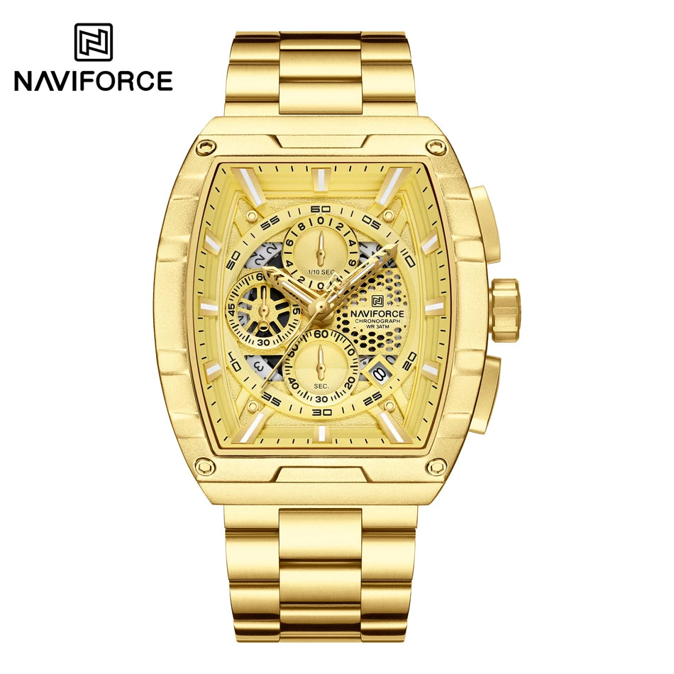 NAVIFORCE Quartz Watch for Men Fashion Waterproof Luminous Chronograph Wristwatch Auto Date Stainless Steel Strap Clock Gift