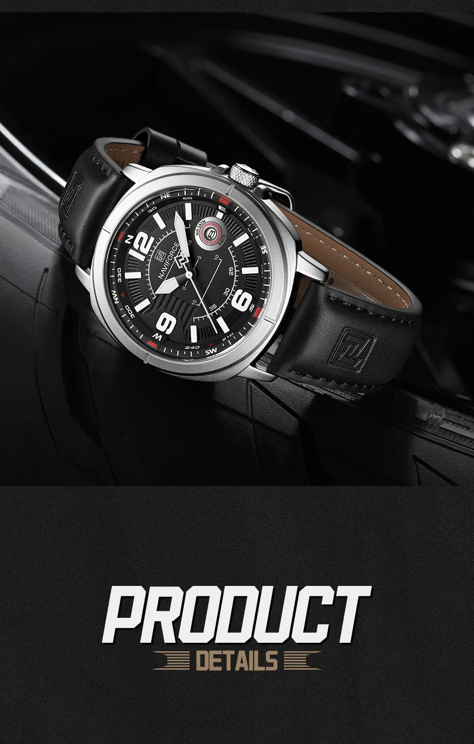 NAVIFORCE Brand Men Quartz Watch High Quality PU Band Calendar Male Wristwatch Auto Date Display Waterproof Clocks Reloj Hombre