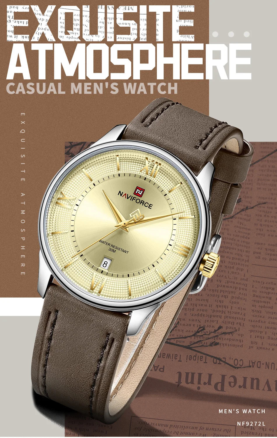 NAVIFORCE Watches For Men Quartz Sports Genuine Leather Strap 3ATM Waterproof Luxury Business Wristwatches Gift for Male New