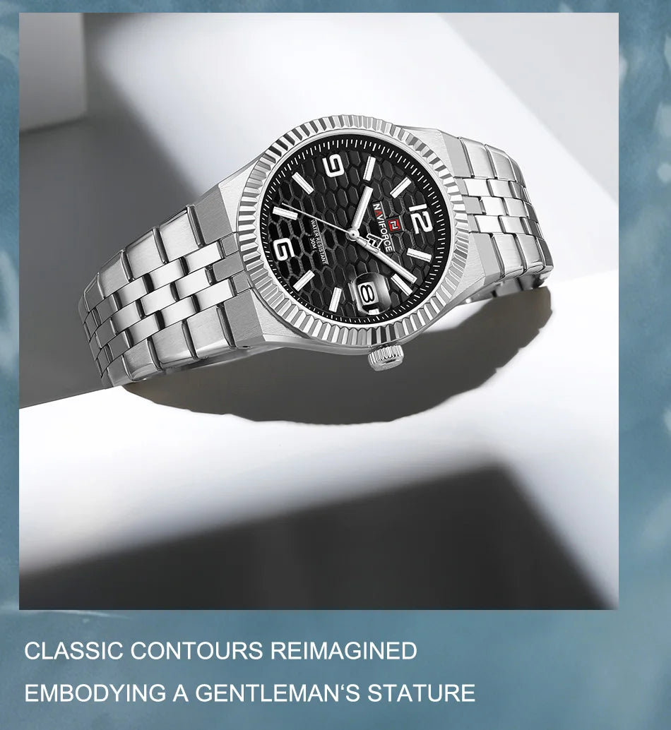 NAVIFORCE Men Watches Quartz Calendar Waterproof Luminous Magnifying Glass Window Stainless Steel Male Luxury Business Watches