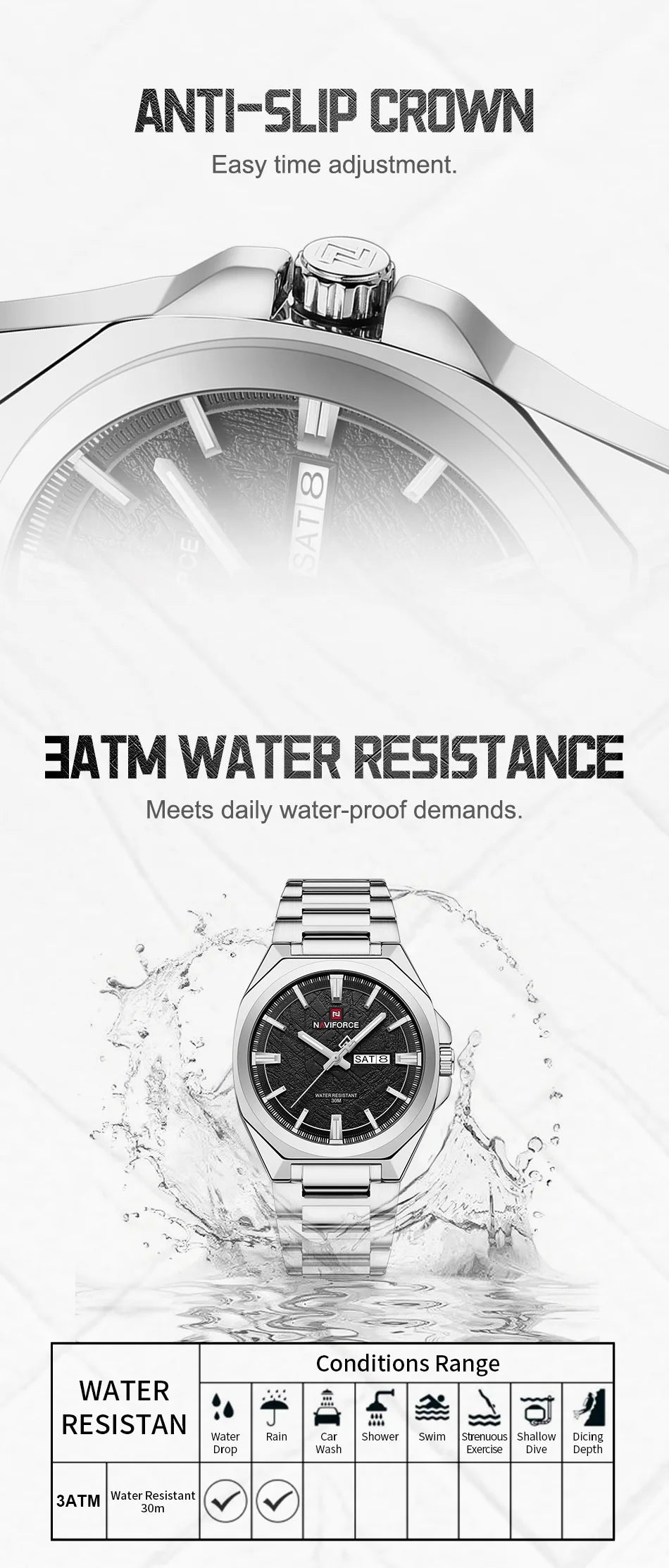 NAVIFORCE Watches for Man Quartz 30M Waterproof Luminous Hand Stainless Steel Business Male Fashion Wristwatch Relogio Masculino
