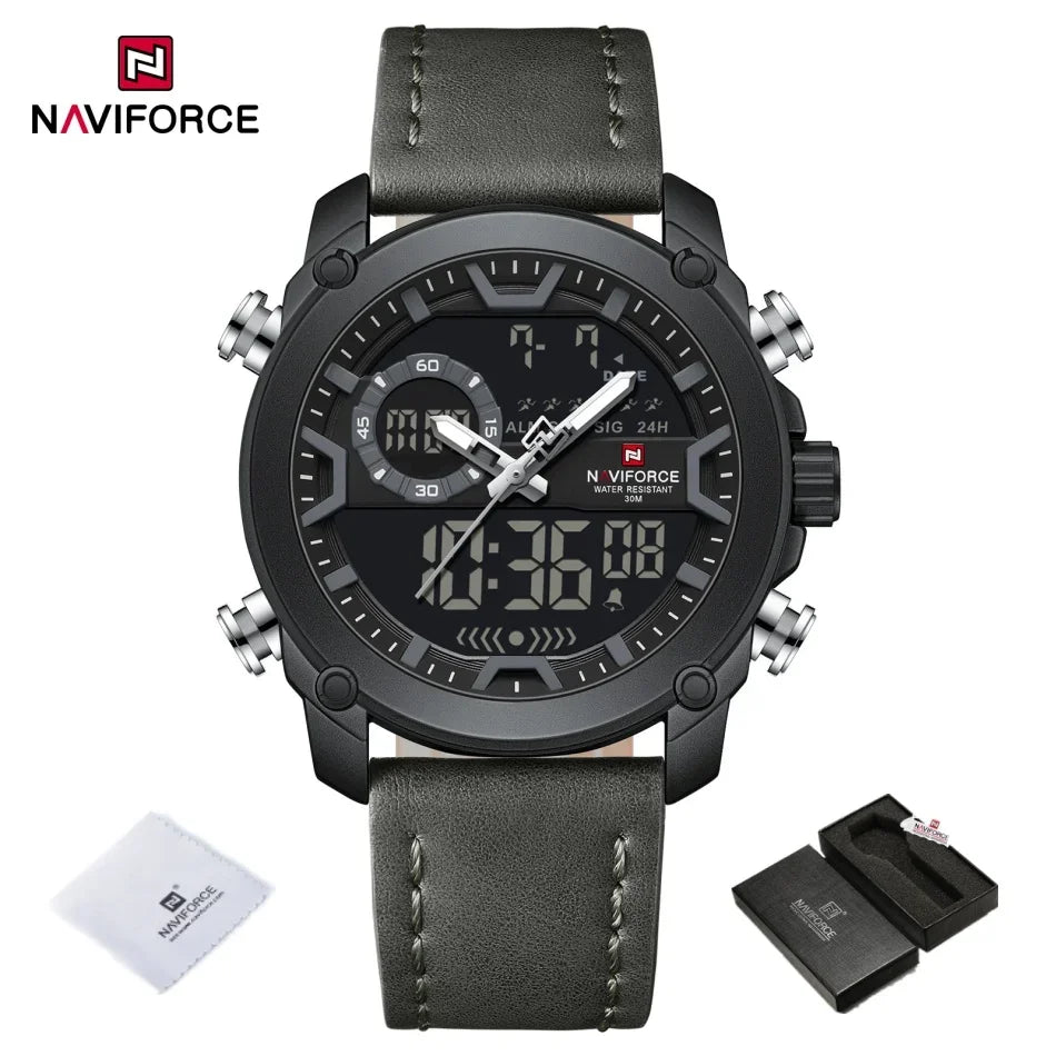 NAVIFORCE Mens Watch Original Simple Brand Quartz Watch Japan Movement Genuine Band Luminous Dual Display Watches For Men Gifts