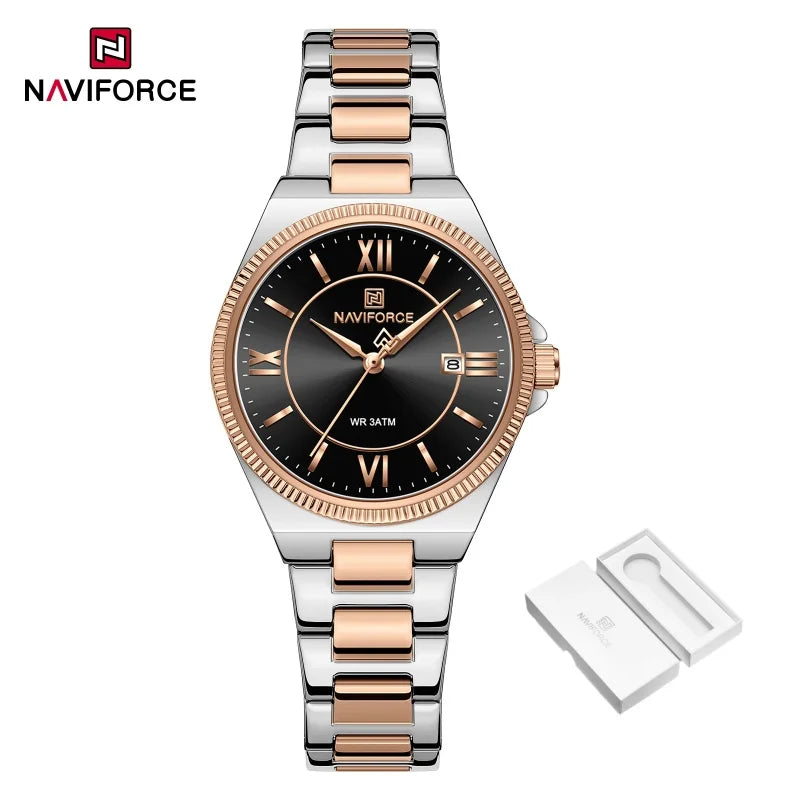 NAVIFORCE 2026 Women's Sports Luxury Quartz Wristwatch 3ATM Waterproof Stainless Steel with Calender Casual Fashion for Gift