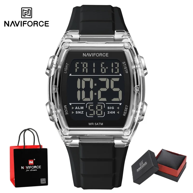 NAVIFORCE Men's Stylish Daily Wear Watch LCD Digital 5ATM Waterproof Date Week Display Male Sports Outdoor Wristwatch Gifts Box