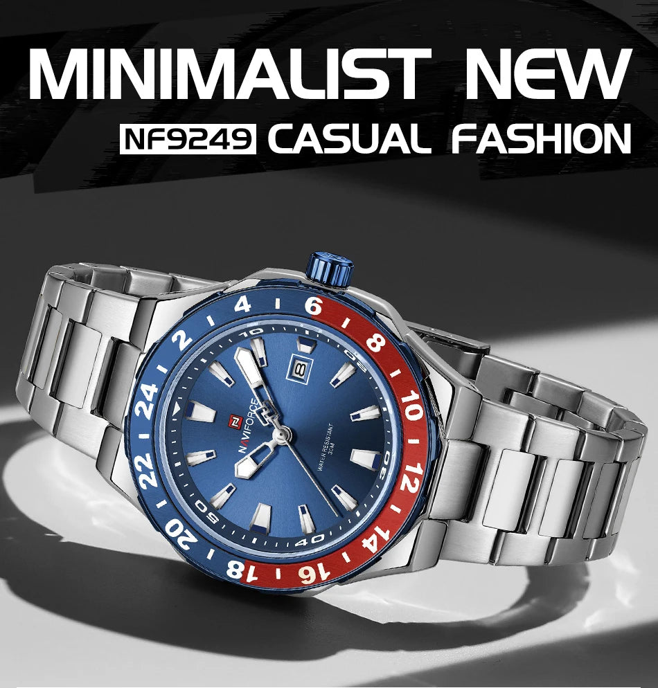 NAVIFOCE Luxury Business Man Watch Sport 3ATM Waterproof Quartz Clock Man Military Stainless Band WristWatch Relogio Masculino