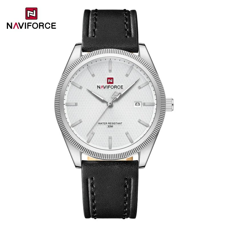 NAVIFORCE Men's Watches Fashion Genuine Leather Strap 30M Waterproof Male Quartz Wristwatches Luminous Point Date Display Clock