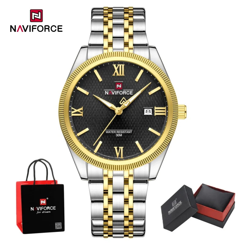 NAVIFORCE Men Watch Quartz Calendar Waterproof Stainless Steel Trendy Male Business Original Design NF9282 Wristwatch Gift Box
