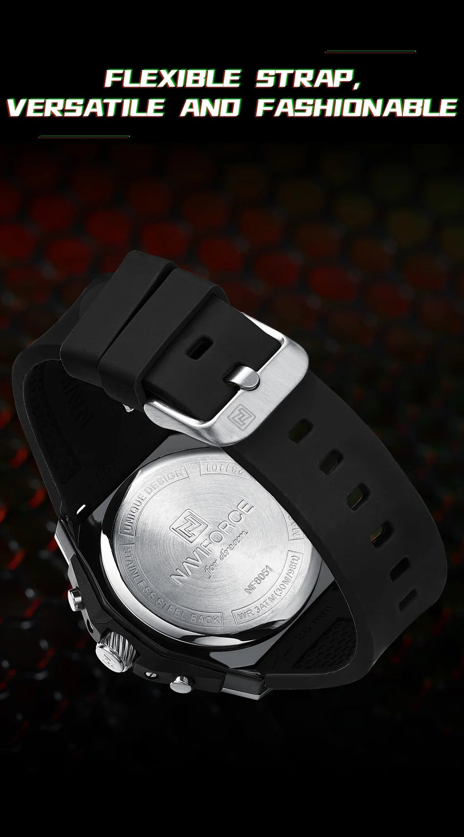 NAVIFORCE Fashion Men's Wristwatch Silicone Strap Casual Sports 3ATM Water Resistant Male Quartz Watch In Luxury Package Gifts