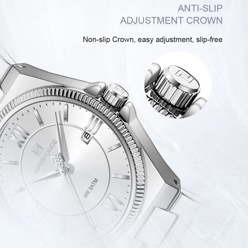 NAVIFORCE Women's Wristwatch Quartz Calendar 30M Waterproof Steel Band Fashion Daily Dress Elegant Ladies Watch Relogio Feminino
