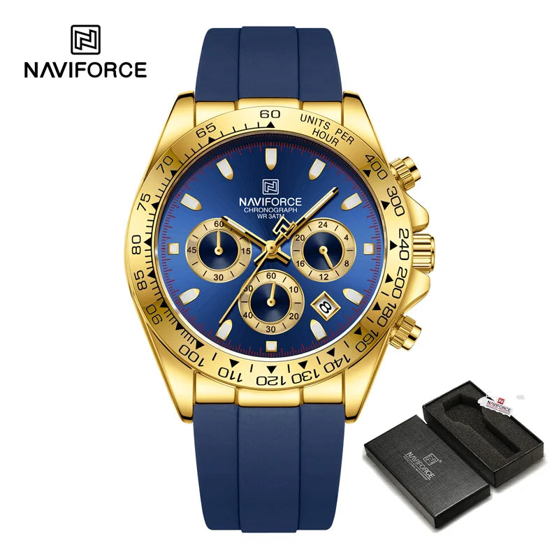 NAVIFORCE Brand Fashion Luxury Watch For Men Waterproof Chronograph Clock Business Casual Silicone Strap Wristwatches 2024 New