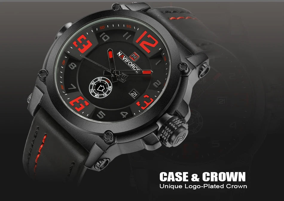 Top Brand NAVIFORCE Men's Army Military Leather Quartz Watch Male Waterproof Clock Boy Sports Watches Relogio Masculino Gifts