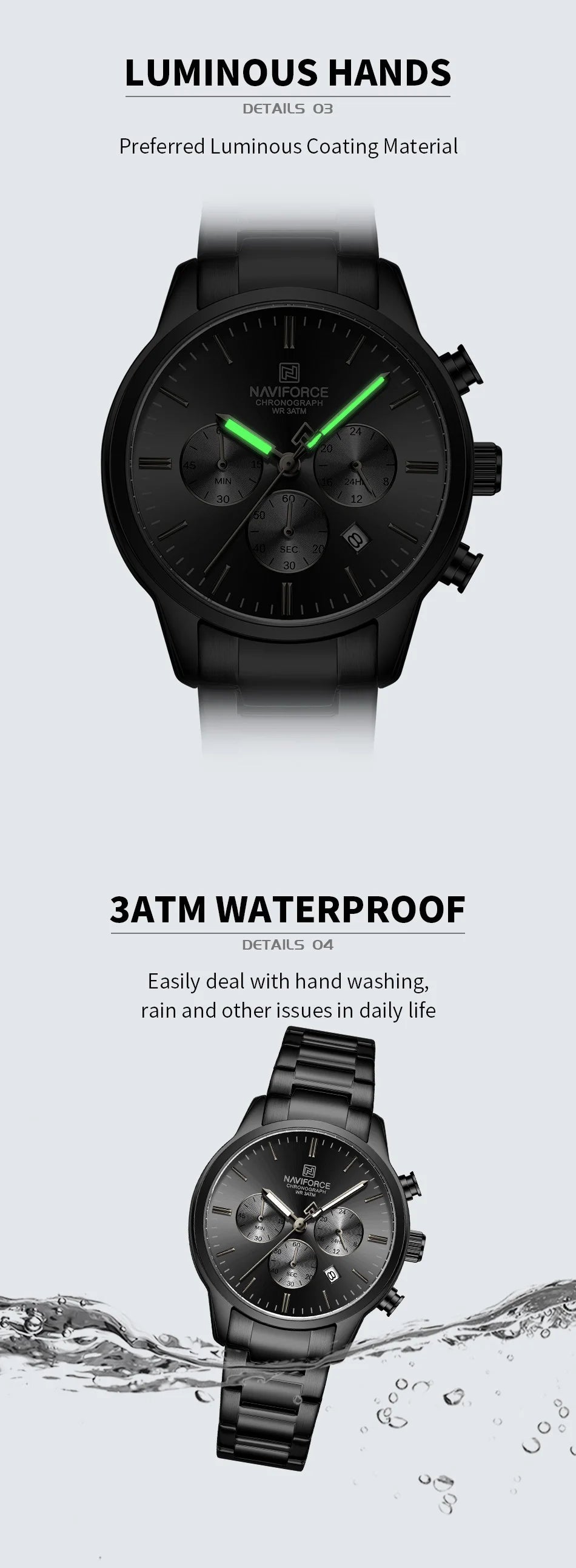 Mens Watches NAVIFORCE Fashion Luxury 30M Waterproof Date Display Quartz Watch Man Fashion Steel Band Sport WristWatch Men Clock