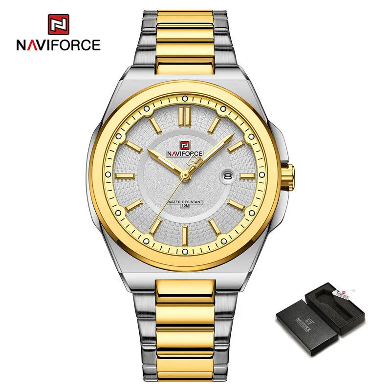 Top Brand NAVIFORCE Men Quartz Watch Stainless Steel Band Casual Sport Male WristWatch Luminous Hot Sale Relogio Masculino