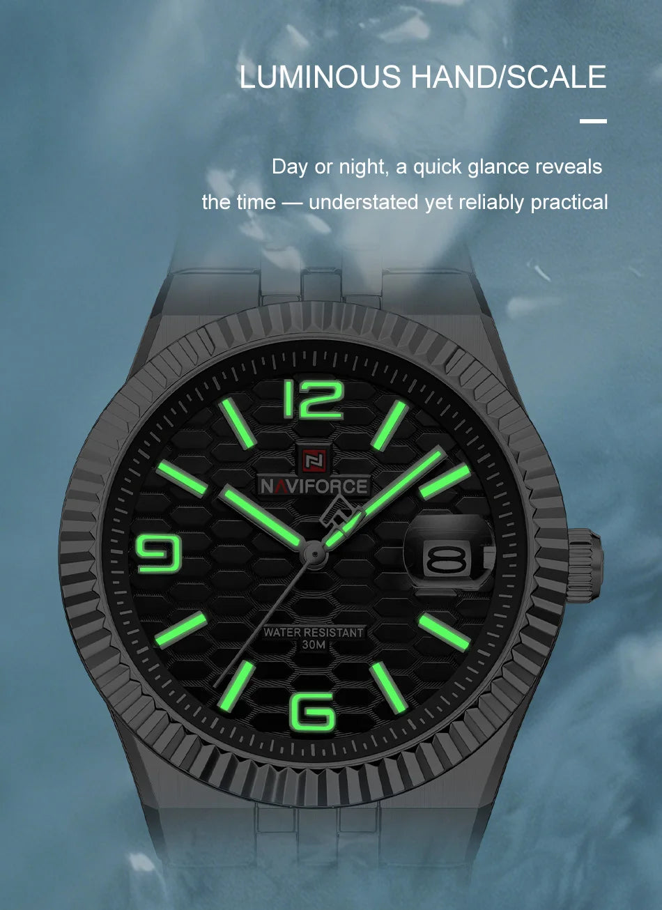 NAVIFORCE Men Watches Quartz Calendar Waterproof Luminous Magnifying Glass Window Stainless Steel Male Luxury Business Watches
