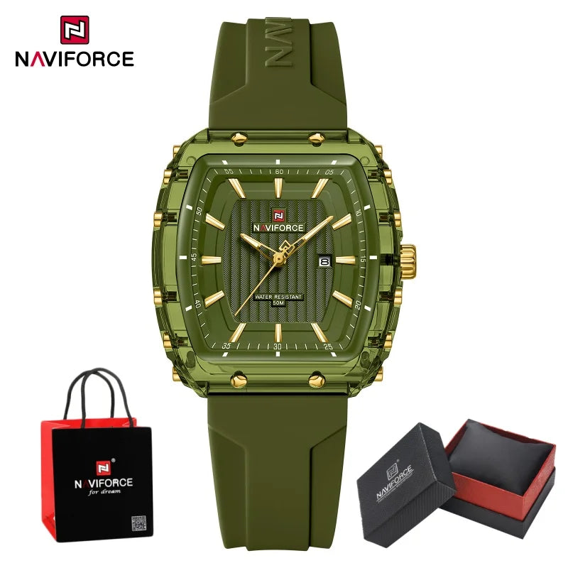 NAVIFORCE Woman's Watch Quartz Calendar 5ATM Waterproof Silica Strap Elegant Ladies Luxury Stylish Simple Wristwatch Gift Box