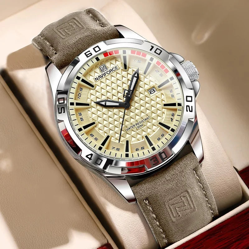 Naviforce Brand Sports Men Watches Leather Band Male 30m Waterproof Military Wristwatch Quartz Date Clock Relogio Masculino 2023