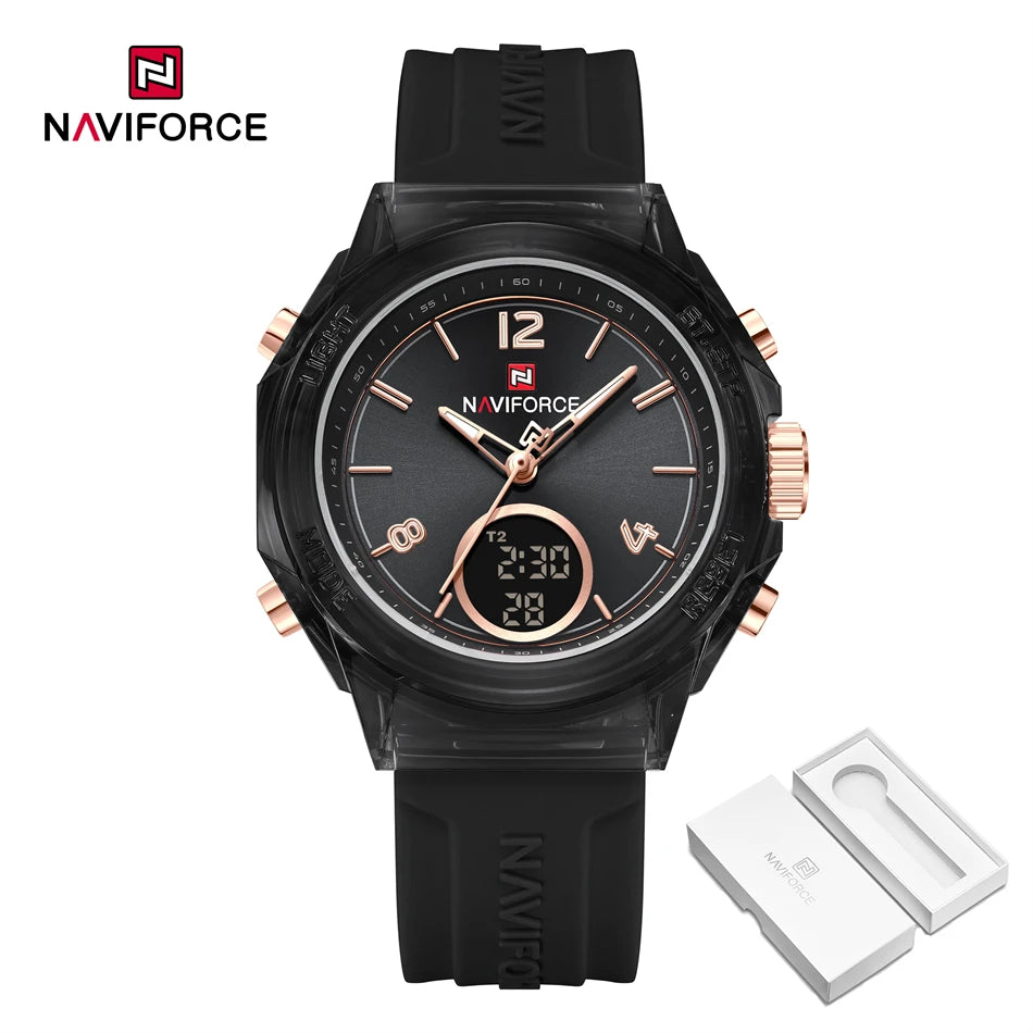 NAVIFORCE Original Watches For Woman Dual Display Lady Retro Female Quartz Watch Waterproof Round Dial Give for Girlfriend Gift