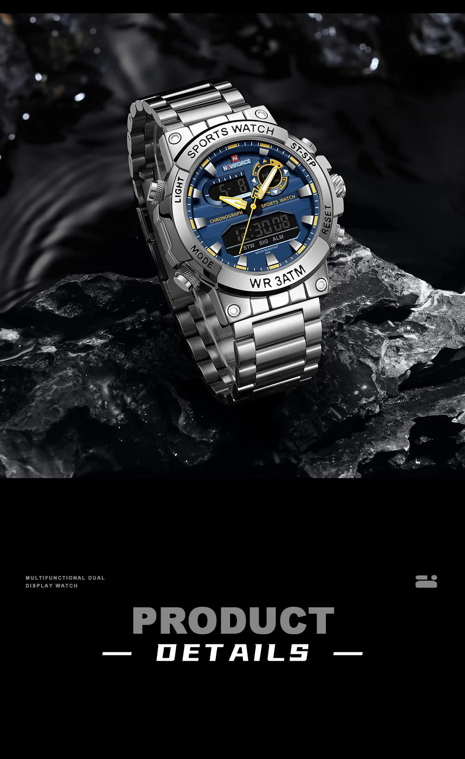 NAVIFORCE Men Military Watch Waterproof Wristwatch Dual Display Quartz Clock Sport Watch Male Big Watches Men Relogios Masculino