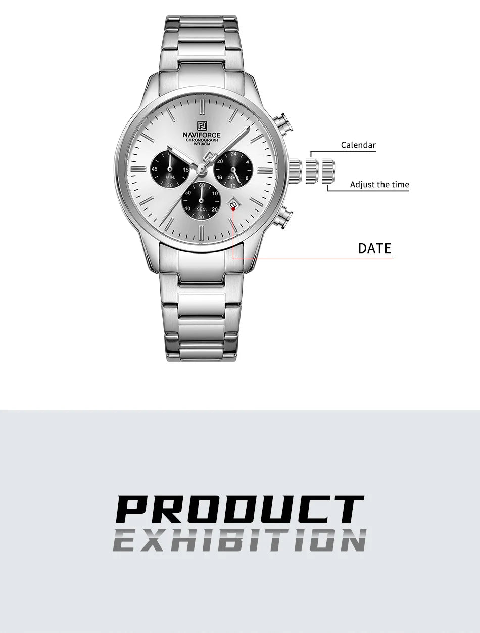 NEW NAVIFORCE Fashion Men's Watch Luxury Waterproof Male Quartz Wristwatch 24 Hour Date Display Male Chronograph Luminous Clock