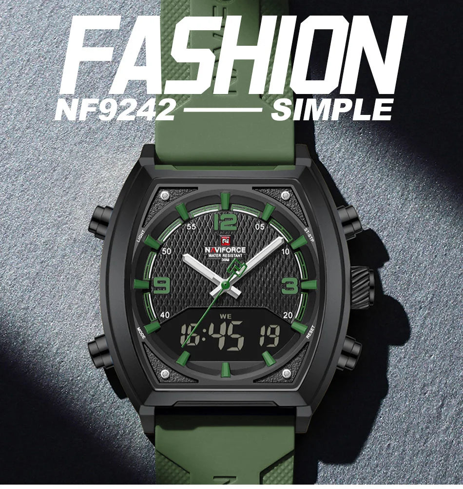 NAVIFORCE Sport Watch Waterproof Analog Dual Time Digital Wristwatches Week Display Clock Tonneau 2025 New Mens Military Watches
