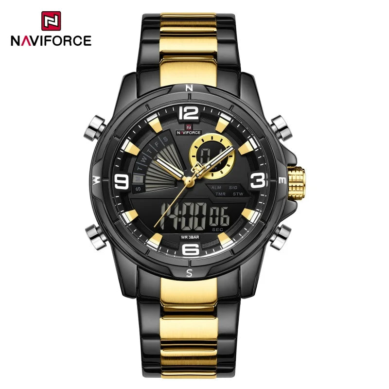 NAVIFORCE Men Watch Steel Band Men's Wrist Watch Casual Sports Multifunction Waterproof big dial Chronograph Day and Date Clock