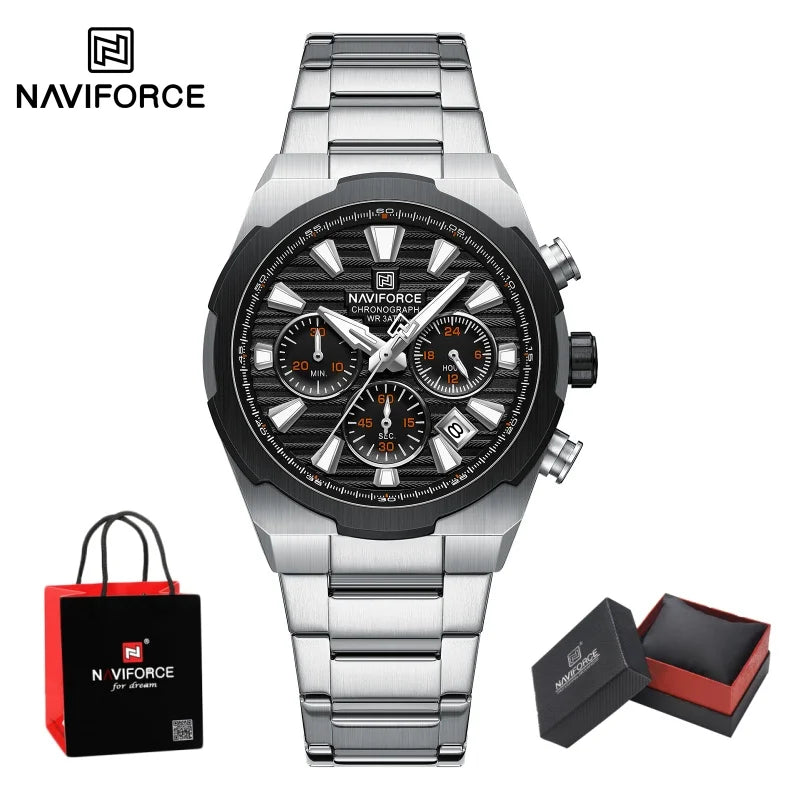 NAVIFORCE Man's Watch Mutifunction Chronograph Quartz Calendar Display Luminous New Men Clock Military Style Wristwatch Gift Box