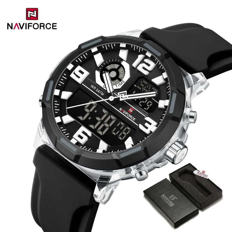 NAVIFORCE Men's Military Quartz Watch Slate Gray Dial White Arabic Numeral Scale 5ATM Waterproof Sports Personality Wristwatches