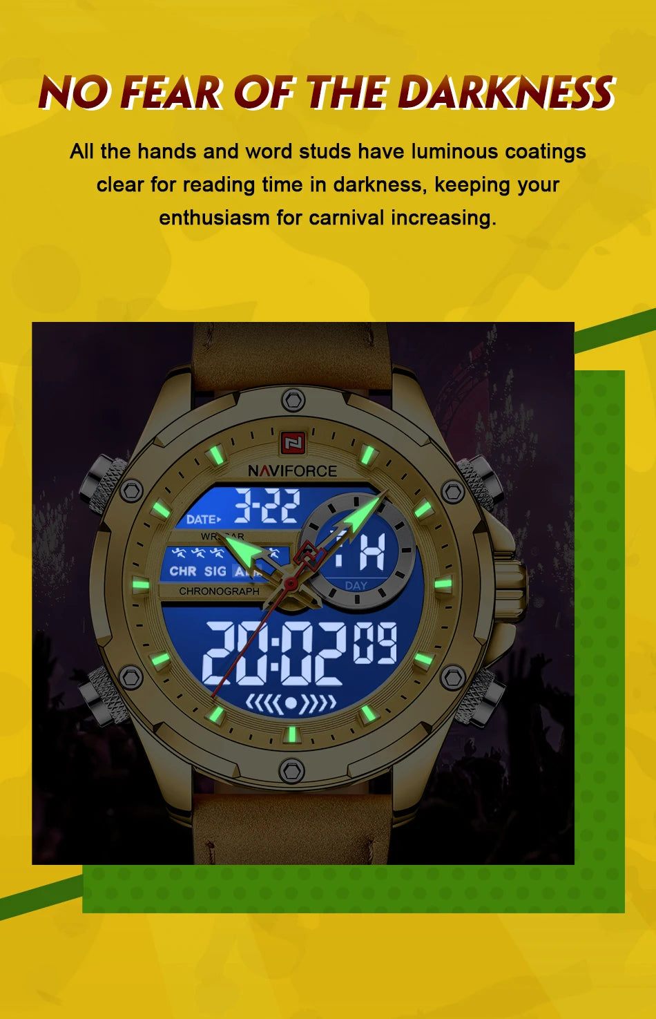 NAVIFORCE Original Men's Dual Time Luxury Sport Watch Casual Chronograph Alarm Quartz Wristwatch Leather Strap Waterproof Clock