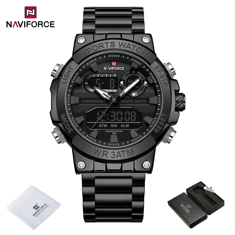 NAVIFORCE Men Military Watch Waterproof Wristwatch Dual Display Quartz Clock Sport Watch Male Big Watches Men Relogios Masculino