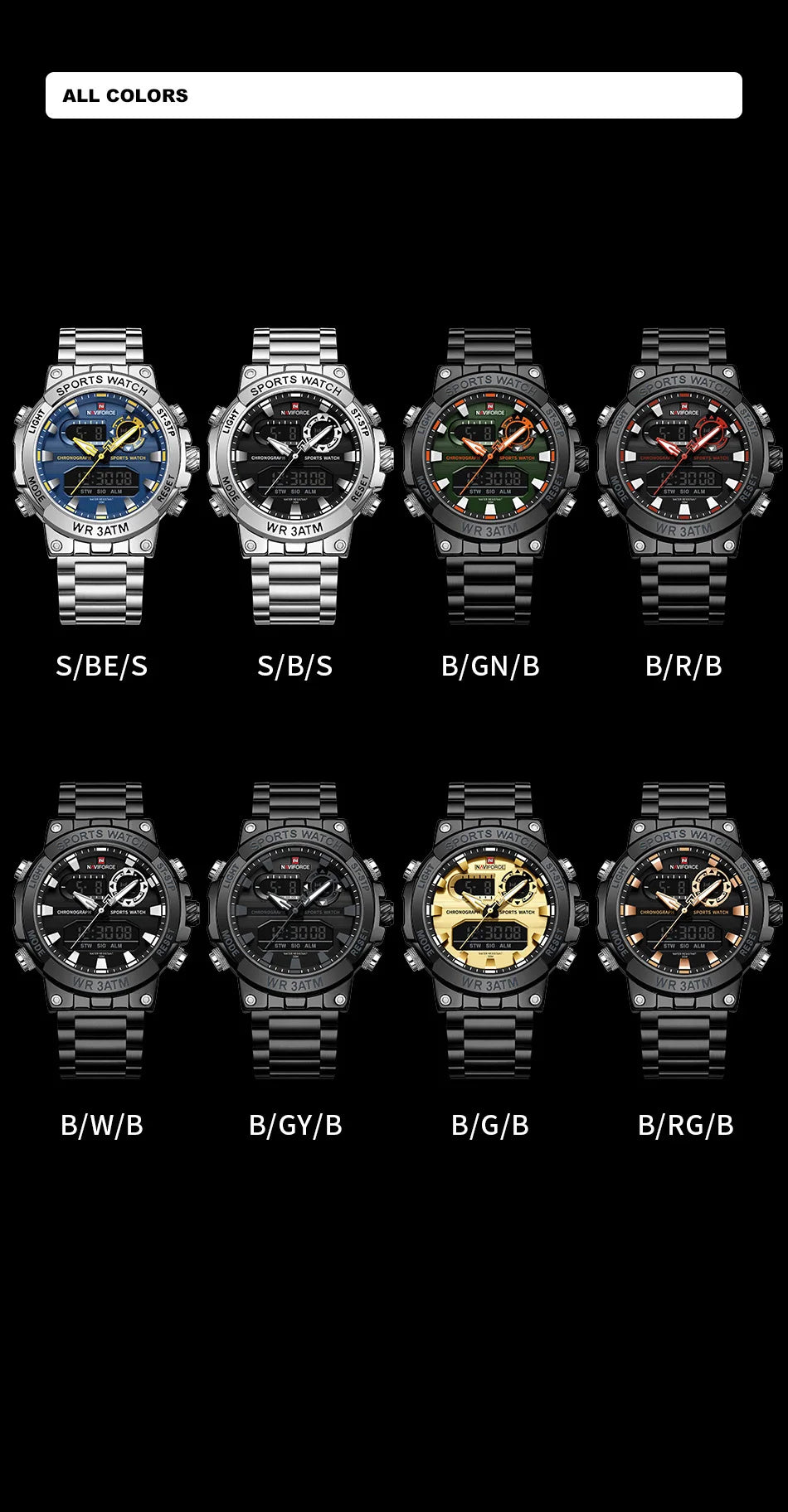 NAVIFORCE Men Military Watch Waterproof Wristwatch Dual Display Quartz Clock Sport Watch Male Big Watches Men Relogios Masculino