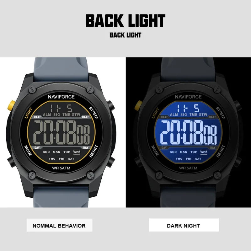 NAVIFORCE Men Digital Watch Sports Fashion Watches Waterproof 50M Man HD Electronic Screen Student Cool Alarm Display Wristwatch