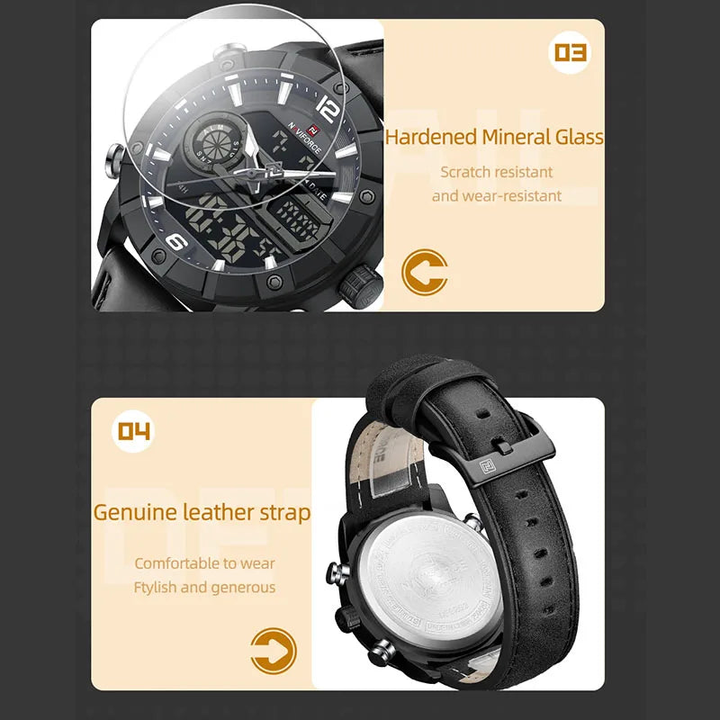 NAVIFORCE Men Quartz Watch Dual Time Date Night Illumination Classic Business Male Clock Luxury Original Waterproof Wristwatch