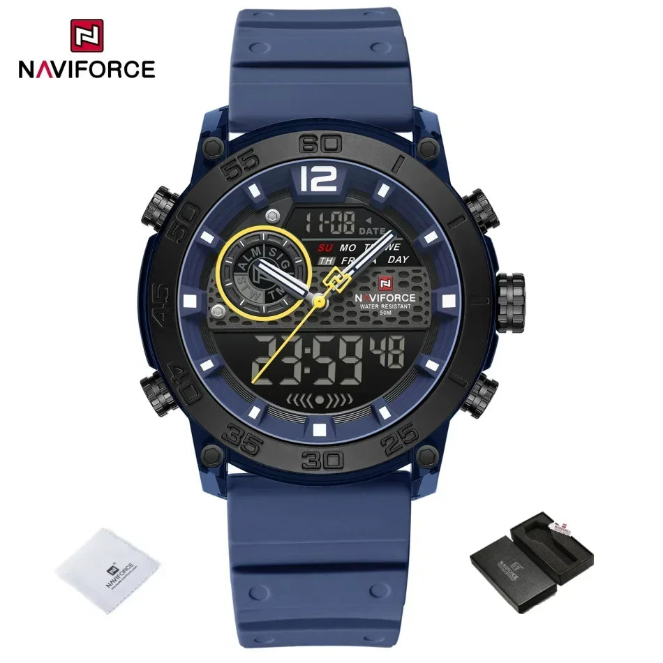 Men Watch NAVIFORCE Fashion Casual Quartz Luminous Watches  Waterproof  Wristwatch Silicone Band Day and Date Display Clock 6104