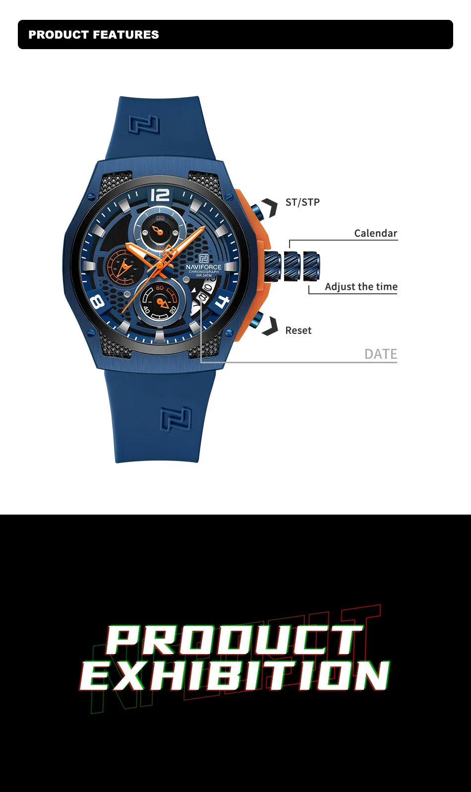 NAVIFORCE Original Watches for Man Silicone Strap Waterproof Men Quartz Wrist Watch Casual Sport Date Display Clock Reloj Hombre