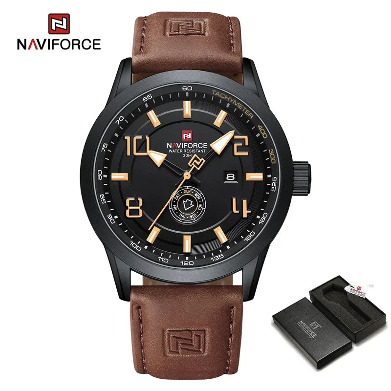 NAVIFORCE Watches for men Fashion Sports PU Strap 30m Waterproof Quartz Calendar Display Wristwatch Male Gift Relogio Masculino