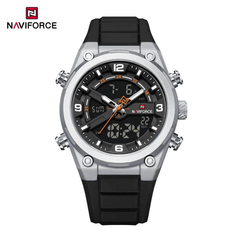 NAVIFORCE Man Watch Fashion Casual Sports Dual display Silicone Strap Waterproof Alarm Chronograph Day and Date Watches for Men