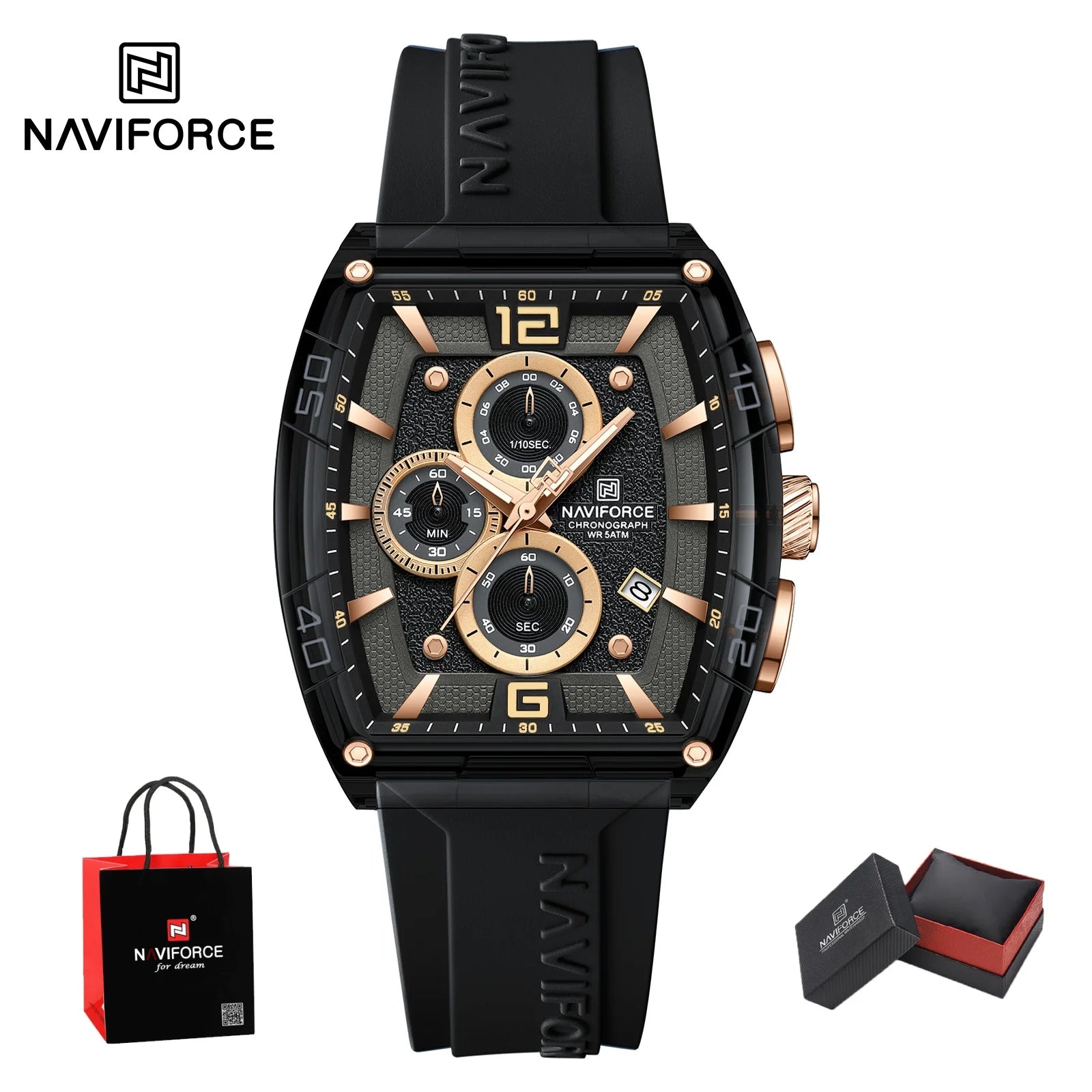 NAVIFORCE Watches for men luxury Sports Waterproof Silicone Band Quartz Wristwatch Luminous Chronograph Clock Gift+ Box