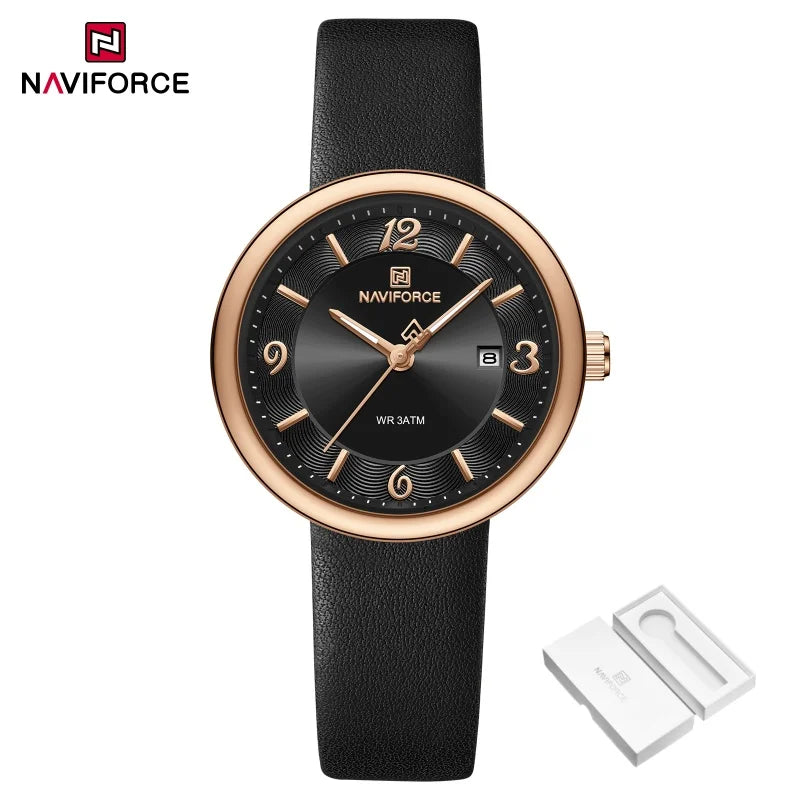 NAVIFORCE New Women Daily Quartz Watch Lightweight Floral Dial 3ATM Waterproof PU Strap Elegant Lady Wristwatch Relogio Feminino