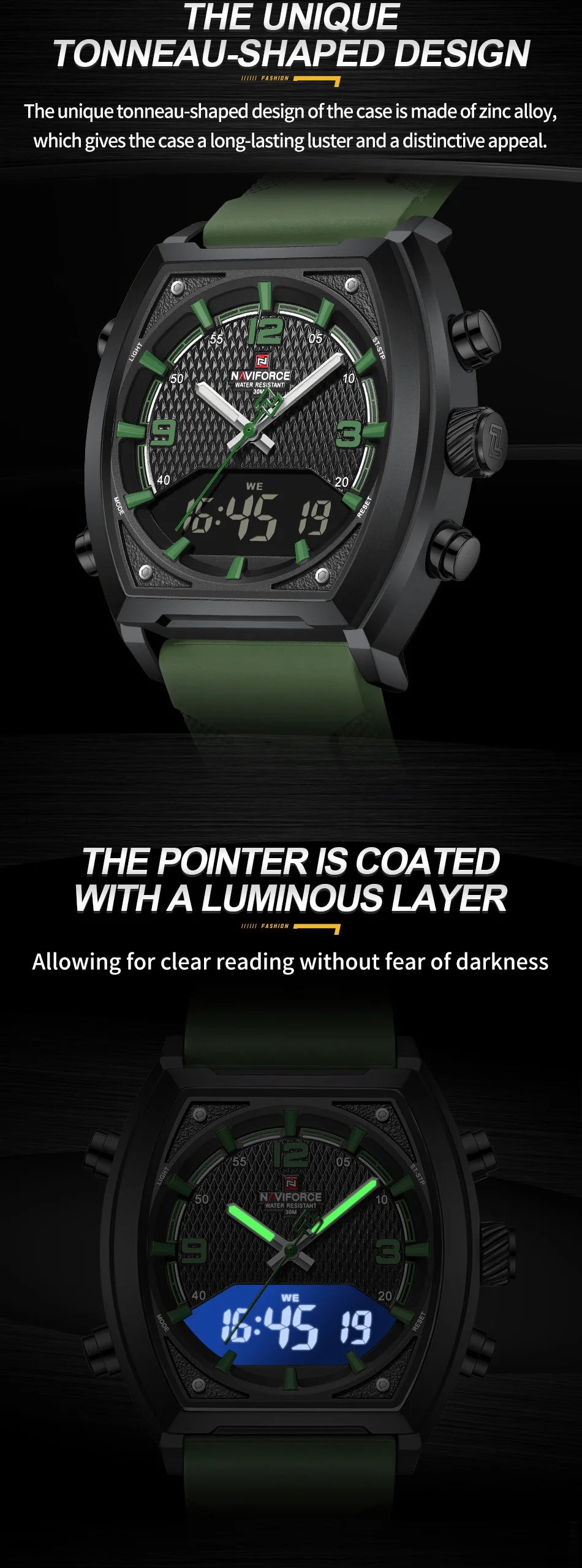 NAVIFORCE Sport Watch Waterproof Analog Dual Time Digital Wristwatches Week Display Clock Tonneau 2025 New Mens Military Watches