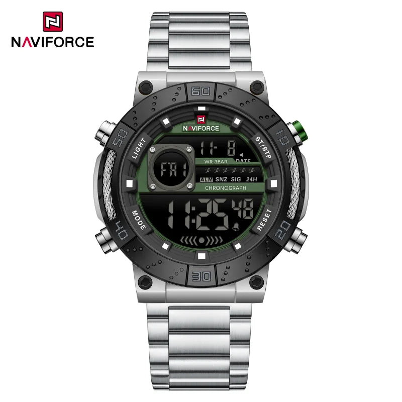 NAVIFORCE Watches for Men LCD Digital Luminous Stainless Steel Strap Male Hot Sale Business Luxury Wristwatch Relogio Masculino