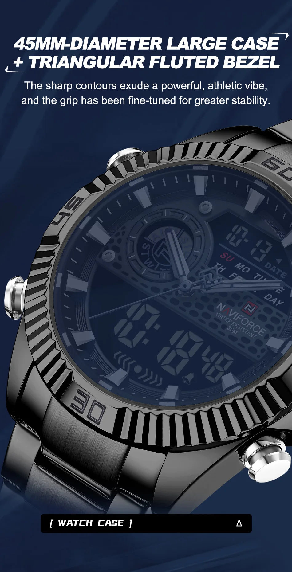 NAVIFORCE Men Watches Quartz Dual Display Waterproof Stainless Steel Male Luxury Fashion Business Outdoor Wristwatch Gifts Box